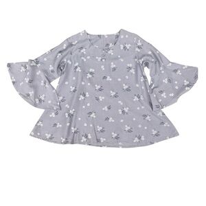 Floral lilac XL 3/4 belled sleeve A line tunic top fabric button detail Top